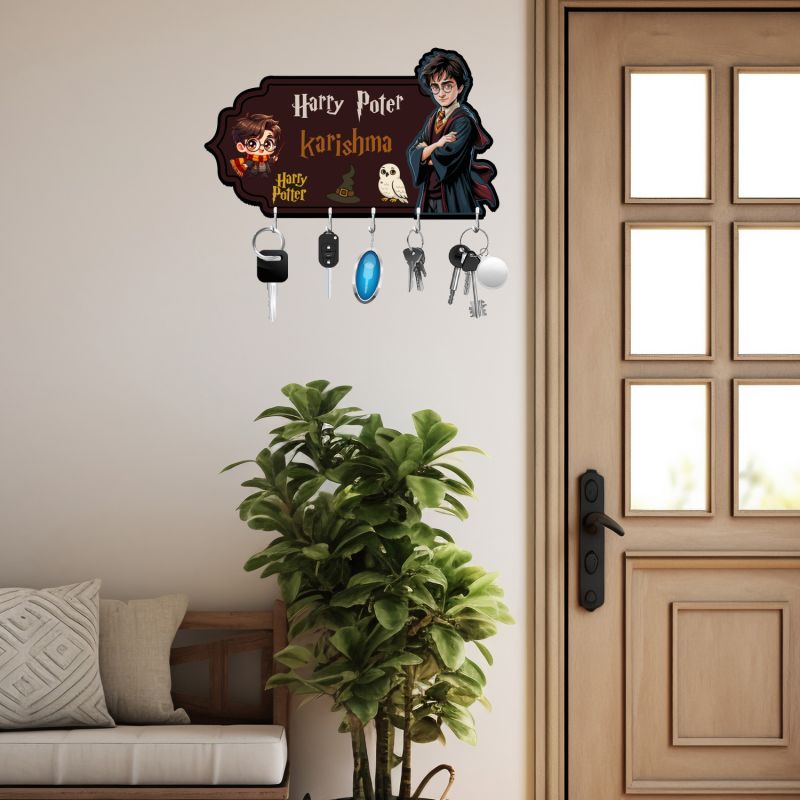 Wooden Wizard Theme Key Holder with 5 Hooks for Wall Decor in harry porter theme